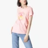 Alphabet Pattern Printing Round Neck Short Sleeve Pink