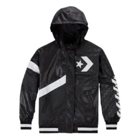 Casual Sports Logo Hooded Jacket Black
