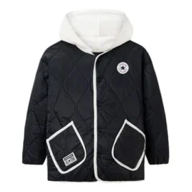 Color-blocked Detachable Hood Short Cotton Jacket Asia Sizing “Black White”