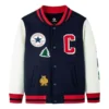Color-blocked Embroidered Baseball Jacket Asia Sizing “Navy White Red”