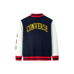 Color-blocked Embroidered Baseball Jacket Asia Sizing “Navy White Red”