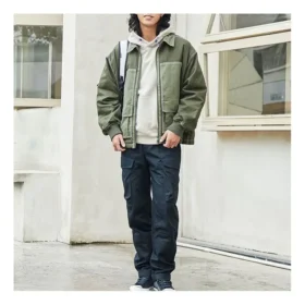 Colorblock Pocket Canvas Cargo Jacket Couple Style Grass Green