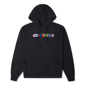 Contrasting Colors Alphabet Embroidered Knit Hoodie Black