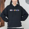 Contrasting Colors Alphabet Embroidered Knit Hoodie Black