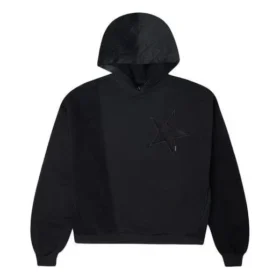corduroy Splicing Solid Color Sports Hoodie Black