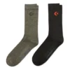 Embroidered Logo Quarter Socks Two Pairs “Black Olive Green”