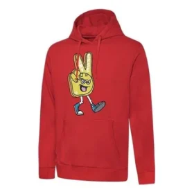 Finger Letter Print Hooded Drawstring Sweatshirt Red