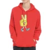 Finger Letter Print Hooded Drawstring Sweatshirt Red