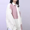 Flowers Small Logo Colorblock Long Sleeves White Pink Shirt