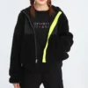 Full Zip Lamb Wool Hooded Jacket Black