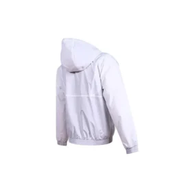 hooded Drawstring Zipper Pocket Jacket White