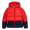 Logo Badge Fleece-lined Hooded Down Jacket Asia Sizing “Red Black”