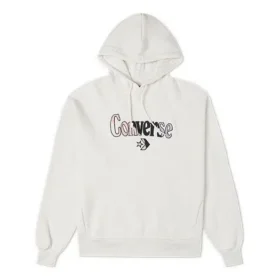 Logo Embroidered Loose Fleece Hoodie White