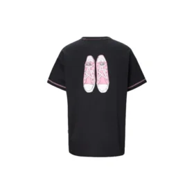 Loose Printing Round Neck Short Sleeve Black