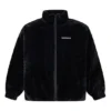 Loose Stand Collar Stay Warm Logo Jacket Couple Style Black