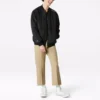 Men”s Converse Aviator Baseball Uniform Woven Windproof Zipper Jacket Autumn Black