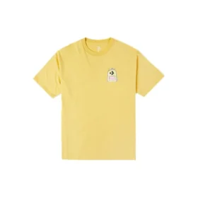 Men”s Converse Back Graffiti Cartoon Printing Loose Casual Round Neck Short Sleeve Gold T-Shirt