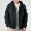 Men”s Converse Casual Sports Cargo Hooded Long Sleeves Padded Black Jacket