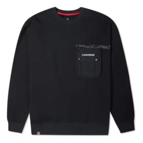 Men”s Converse New Year Series Chest Pocket Fleece Lined Round Neck Pullover Dark Black
