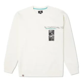 Men”s Converse New Year Series Chest Pocket Fleece Lined Round Neck Pullover Milk White