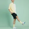 Men”s Converse Splicing Colorblock Lapel Short Sleeve Cream Yellow Polo Shirt