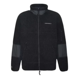 Men”s Converse Splicing Stay Warm Stand Collar Jacket Black Men”s Converse Splicing Stay Warm Stand Collar Jacket Black