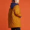 Mid-Length Contrasting Colors Hooded Quilted Jacket Brown