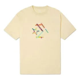 Pattern Printing Sports Round Neck Short Sleeve Light Yellow T-Shirt