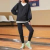 Solid Color Loose Knit V neck Hoodie Black