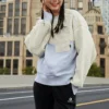 Splicing Lamb”s Wool Round Neck Pullover Milk White Hoodie