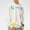 Sports Contrast Letter Print Crew Neck Sweatshirt Asia Sizing “White”